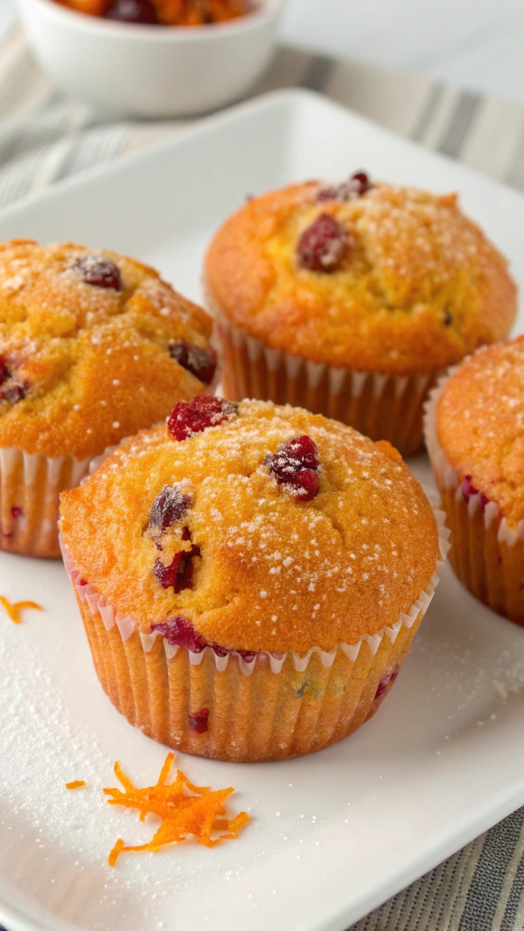 25 Delicious Christmas Breakfast Ideas for a Festive Morning 20 Freshly baked cranberry orange muffins on a plate.