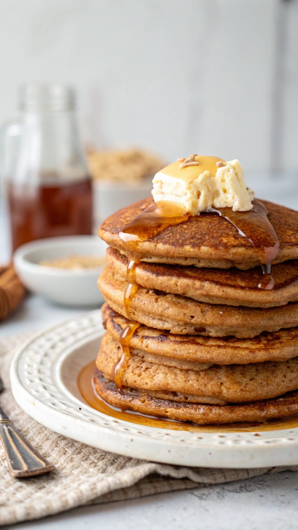 25 Delicious Christmas Breakfast Ideas for a Festive Morning 3 A stack of gingerbread pancakes topped with maple butter and syrup