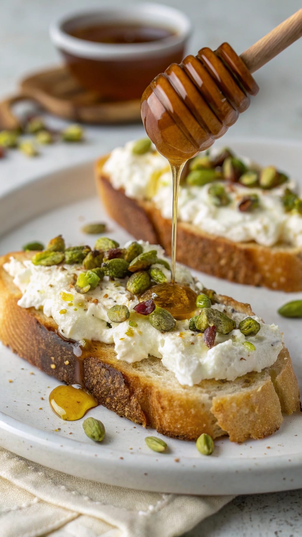 25 Delicious Christmas Breakfast Ideas for a Festive Morning 11 Whipped ricotta toast topped with honey and pistachios