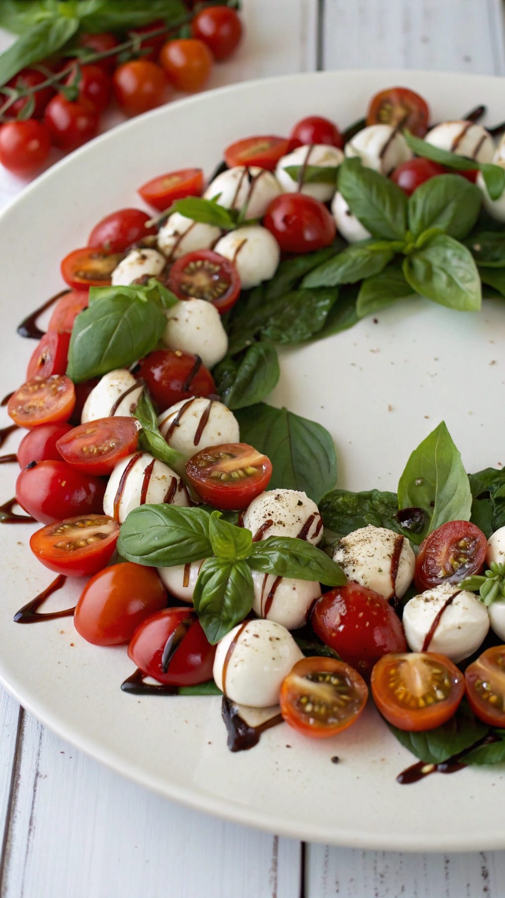 15 Fancy-Looking Christmas Party Foods That Are Secretly Easy 12 A festive Caprese Christmas Wreath made with mozzarella, tomatoes, and basil.