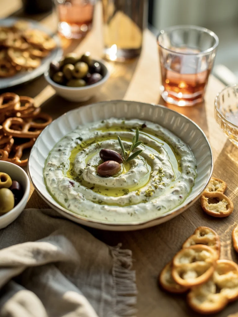 Dirty Martini Olive Dip (No-Bake, Salty, Creamy, Party-Perfect)