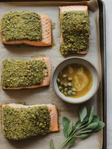 Pistachio Crusted Salmon with Brown Butter Vinaigrette 32