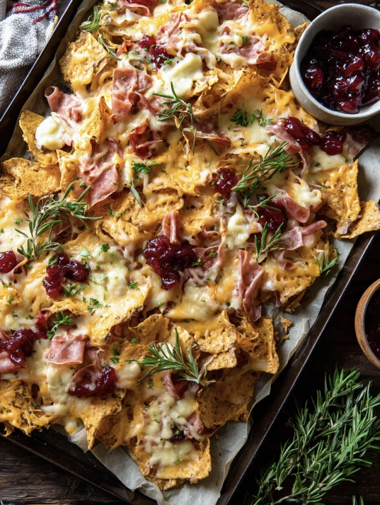 Borderline genius charcuterie nachos topped with melted cheese, jalapeños, and savory meats.