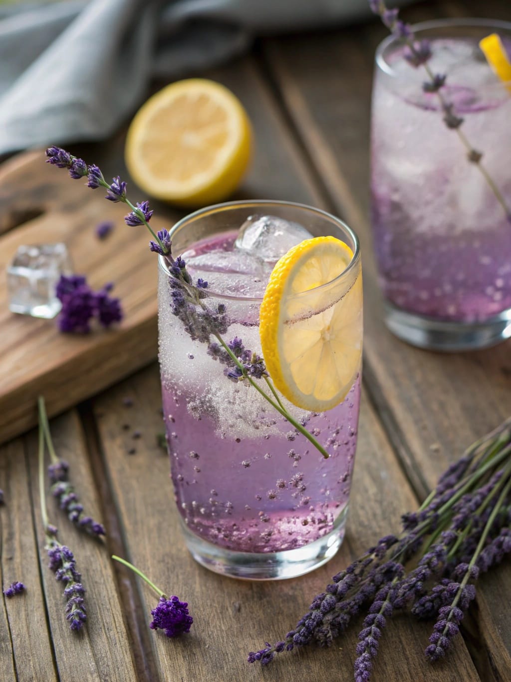 Elegant Bridgerton-Inspired Party Food That’s Surprisingly Easy 9 A refreshing glass of Lavender Lemonade Fizz with lemon slices and lavender sprigs