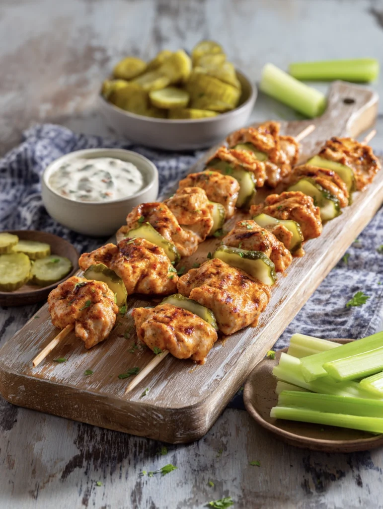 Buffalo Ranch Pickle Chicken Skewers (3-Minute Sauce) 2 buffalo ranch skewers pickle 11