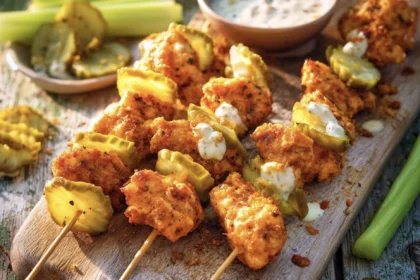Buffalo Ranch Pickle Chicken Skewers (3-Minute Sauce) 5 buffalo ranch skewers pickle 14