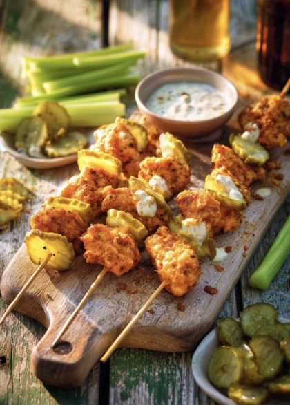 Buffalo Ranch Pickle Chicken Skewers (3-Minute Sauce) 42 buffalo ranch skewers pickle 14