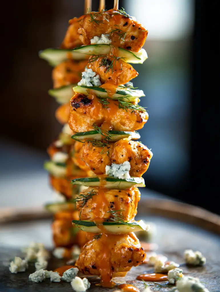 Buffalo Ranch Pickle Chicken Skewers (3-Minute Sauce) 4 buffalo ranch skewers pickle 15
