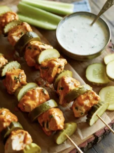 Buffalo Ranch Pickle Chicken Skewers (3-Minute Sauce) 7 buffalo ranch skewers pickle 2