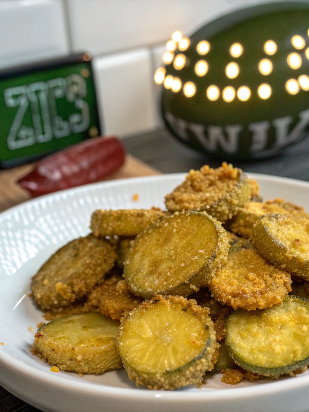 11 Irresistible Game Day Appetizers That Disappear Before Halftime 9 A plate of crispy air fried pickles.