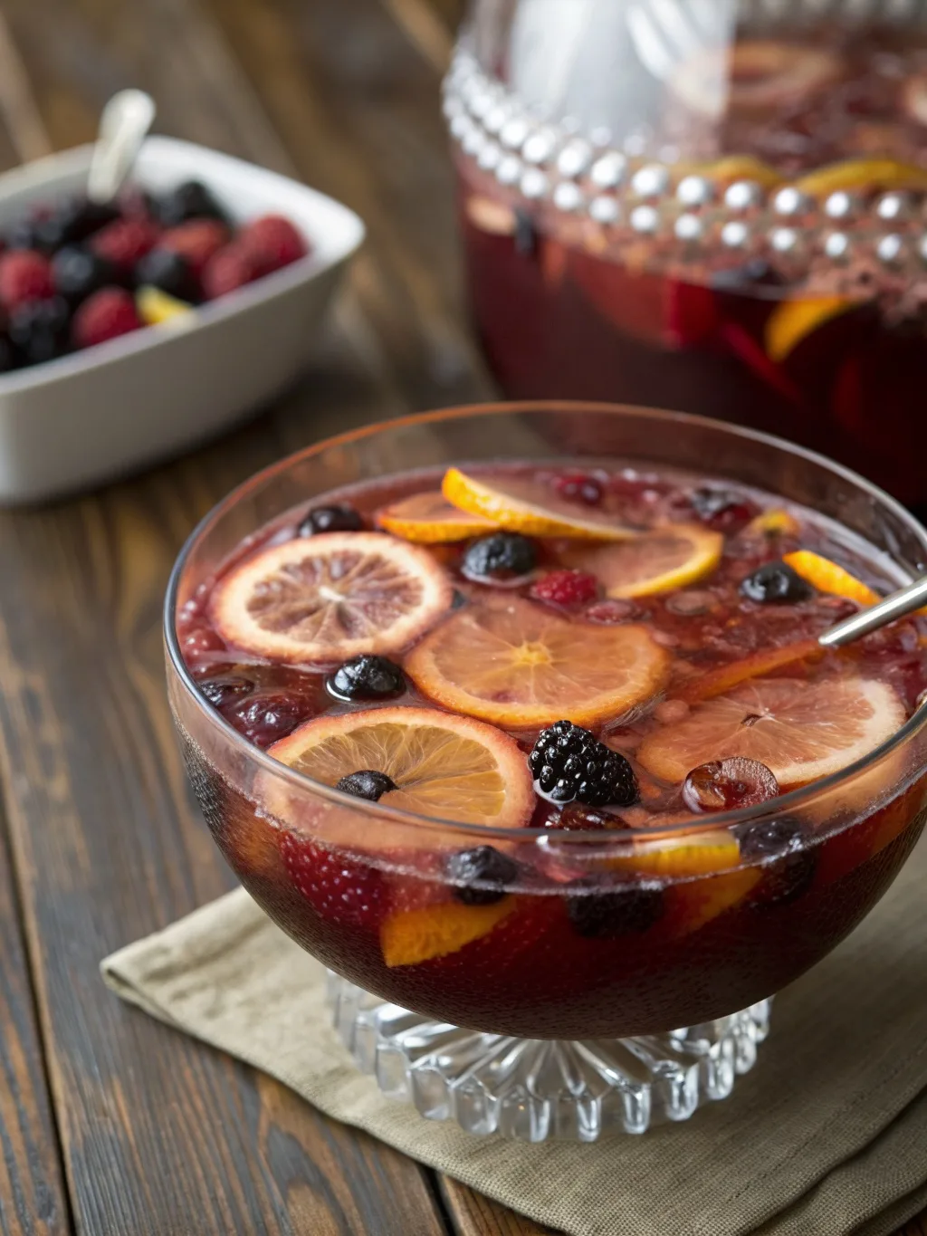 22 Gothic Wuthering Heights Party Recipes (A Moody Literary Menu) 14 A bowl of dark rum punch with fruits, perfect for a themed party.