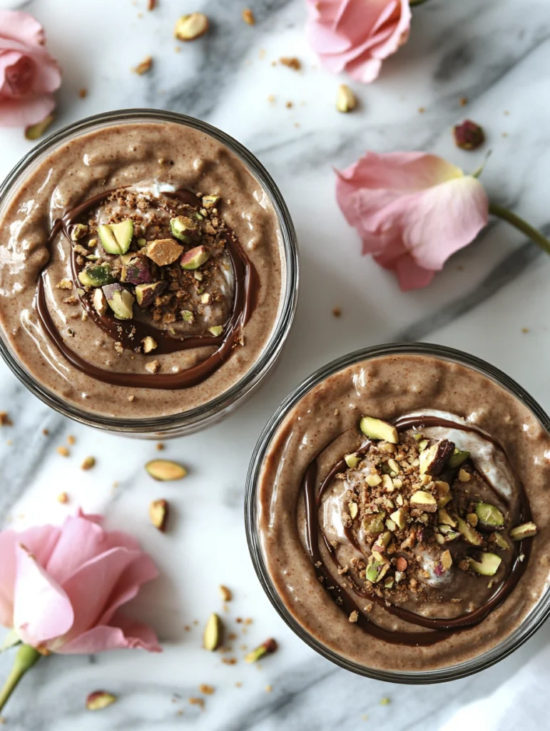 The Best Pistachio Recipes - Insanely Good Sweet and Savory Ideas You'll Make on Repeat 5 top down view of pistachio and chocolate overnight oats in jars