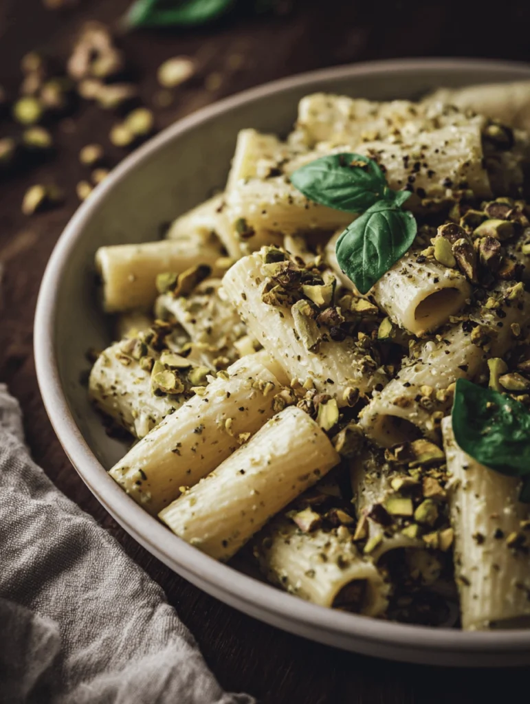 bowl of pistachio cream pasta