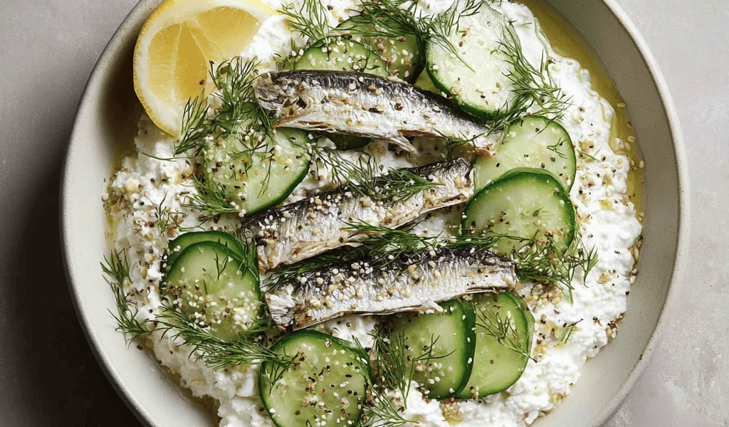 Cottage Cheese Sardine Bowl with Cucumber and Dill (No Cook, High Protein) 1 sardine cottage cheese bowl 23