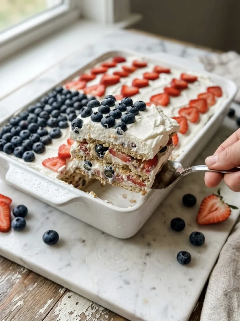 red white and blue Memorial Day party icebox cake