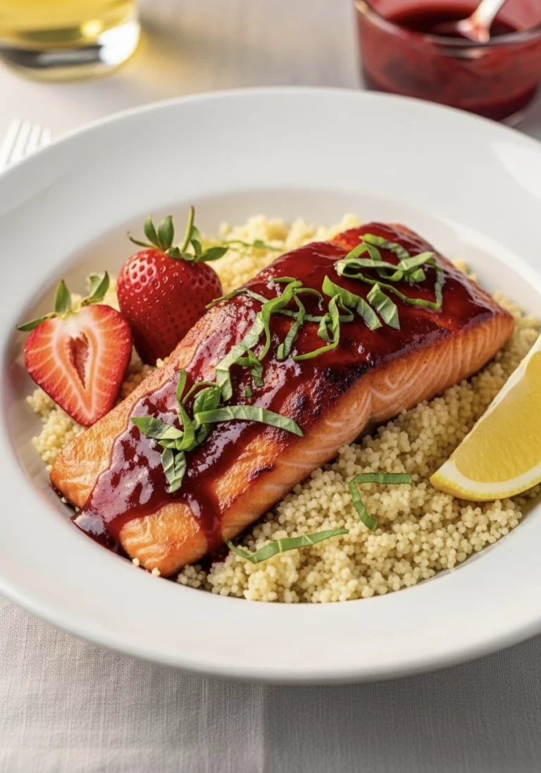 Fresh Strawberry Basil Salmon with Lemon Couscous – Ready in 25 Minutes