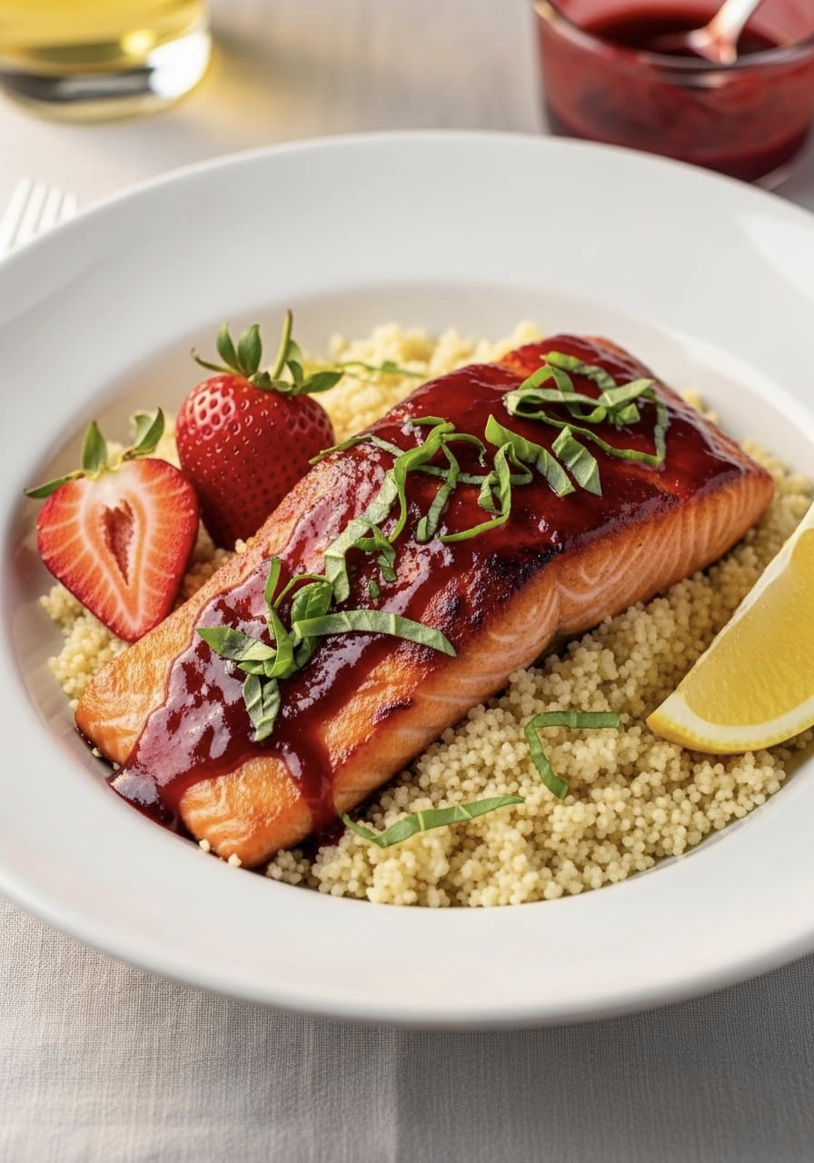 Fresh Strawberry Basil Salmon with Lemon Couscous - Ready in 25 Minutes 1 Strawberry Basil Salmon with Lemon Couscous 31