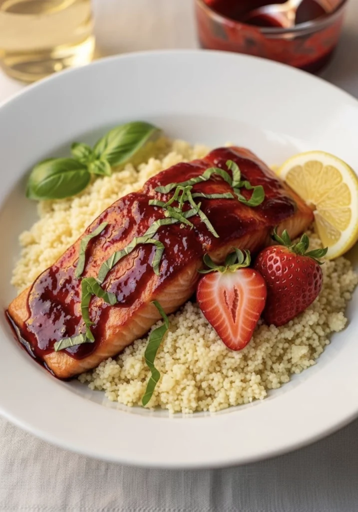Strawberry Basil Salmon with Lemon Couscous 33