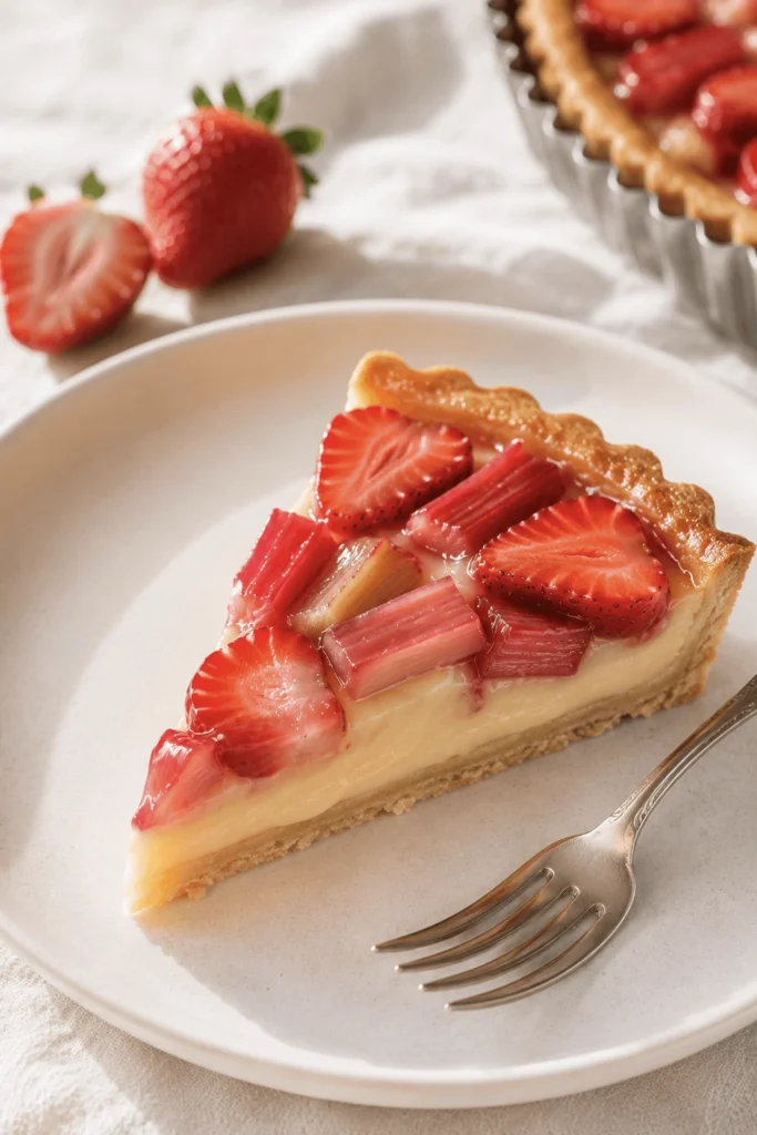 Strawberry Rhubarb Custard Tart That Looks Like It Came From a Patisserie 2 strawberry rhubarb custard tart 1