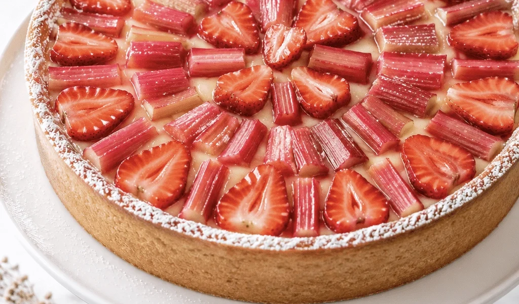 Strawberry Rhubarb Custard Tart That Looks Like It Came From a Patisserie 1 strawberry rhubarb custard tart 3