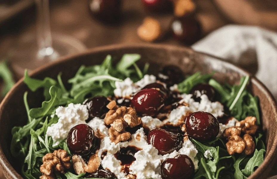 cottage cheese and cherry balsamic salad with walnuts